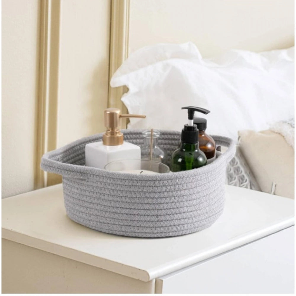 Amfyn Cotton 8x3 Inch Round Bedside Organizer (Gray)