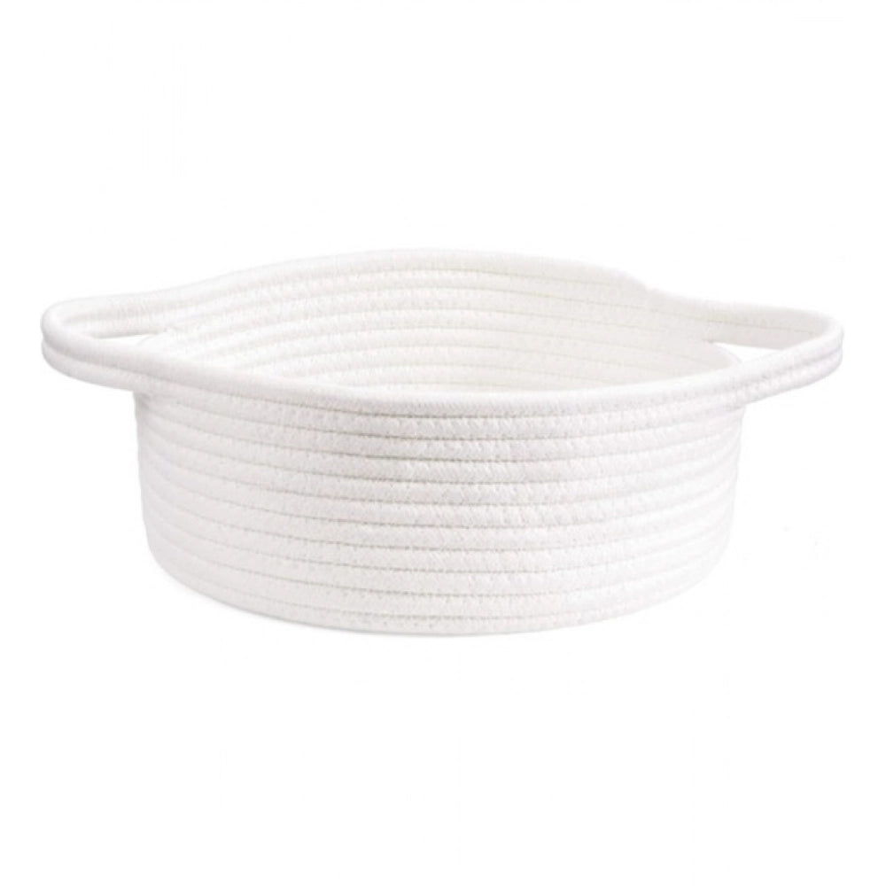 Amfyn Cotton 8x3 Inch Round Bedside Organizer (White)