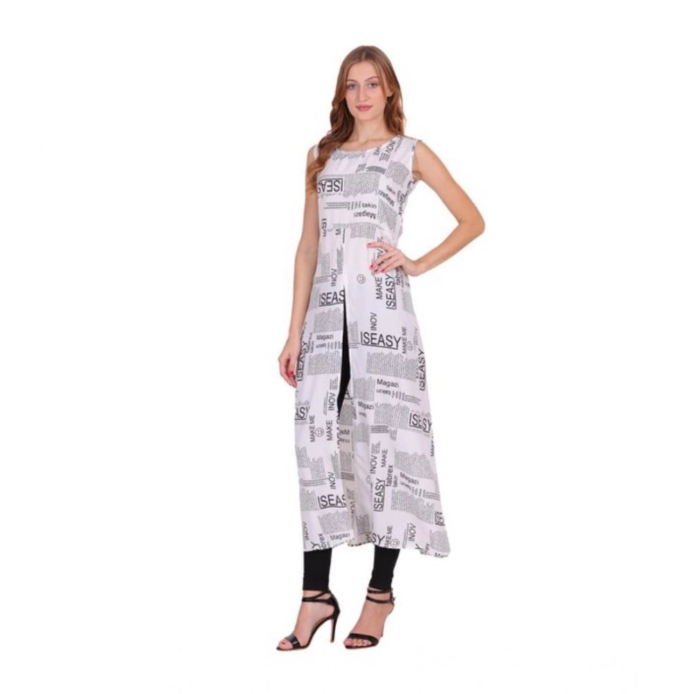 Amfyn  Women's Casual Crepe Sleeveless Slit Dress (White)