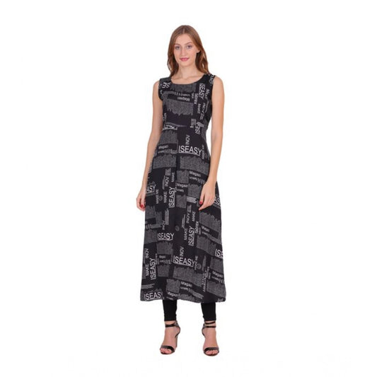 Amfyn  Women's Casual Crepe Sleeveless Slit Dress (Black)