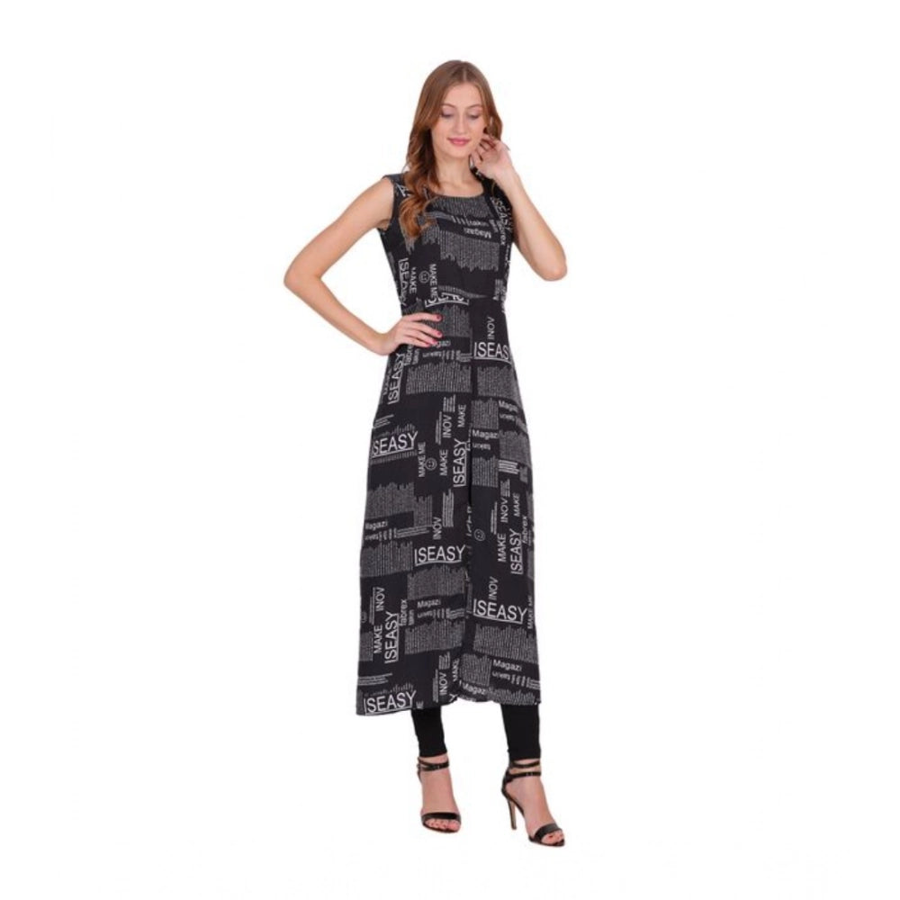 Amfyn  Women's Casual Crepe Sleeveless Slit Dress (Black)