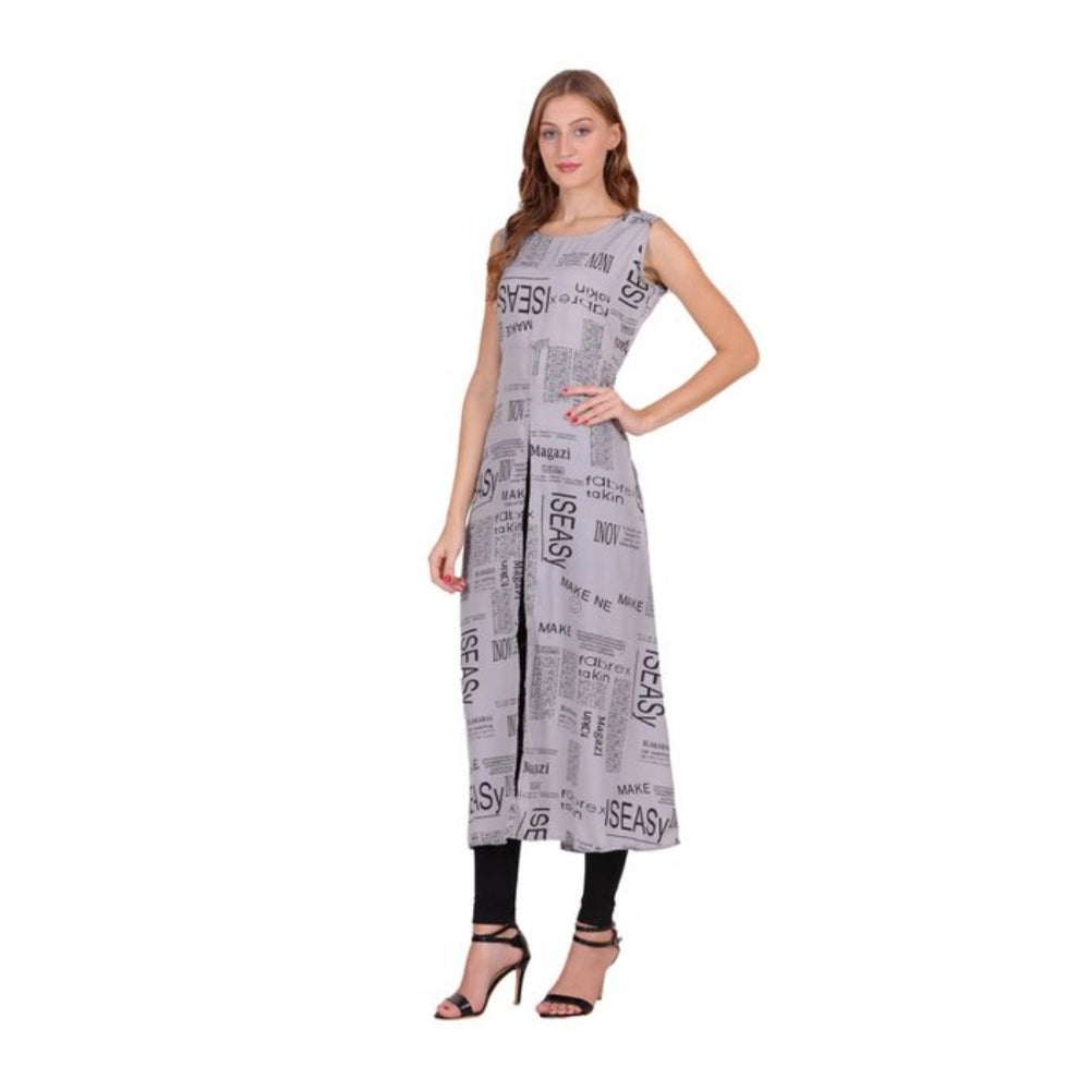 Amfyn  Women's Casual Crepe Sleeveless Slit Dress (Light Grey)