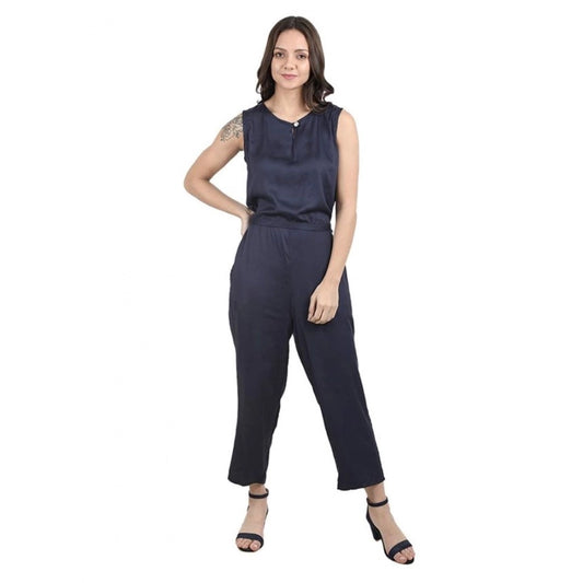 Amfyn  Women's Casual Crepe Sleeveless Jump Suit (Navy Blue)