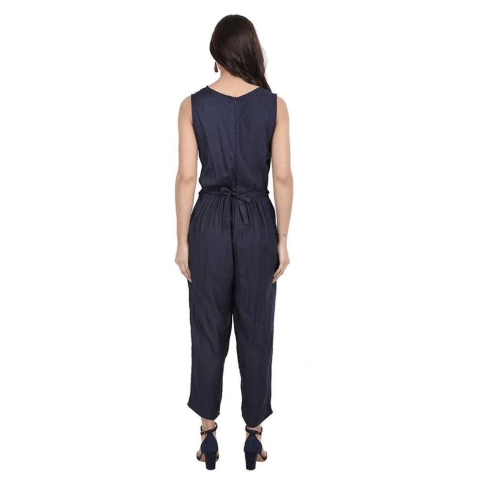 Amfyn  Women's Casual Crepe Sleeveless Jump Suit (Navy Blue)