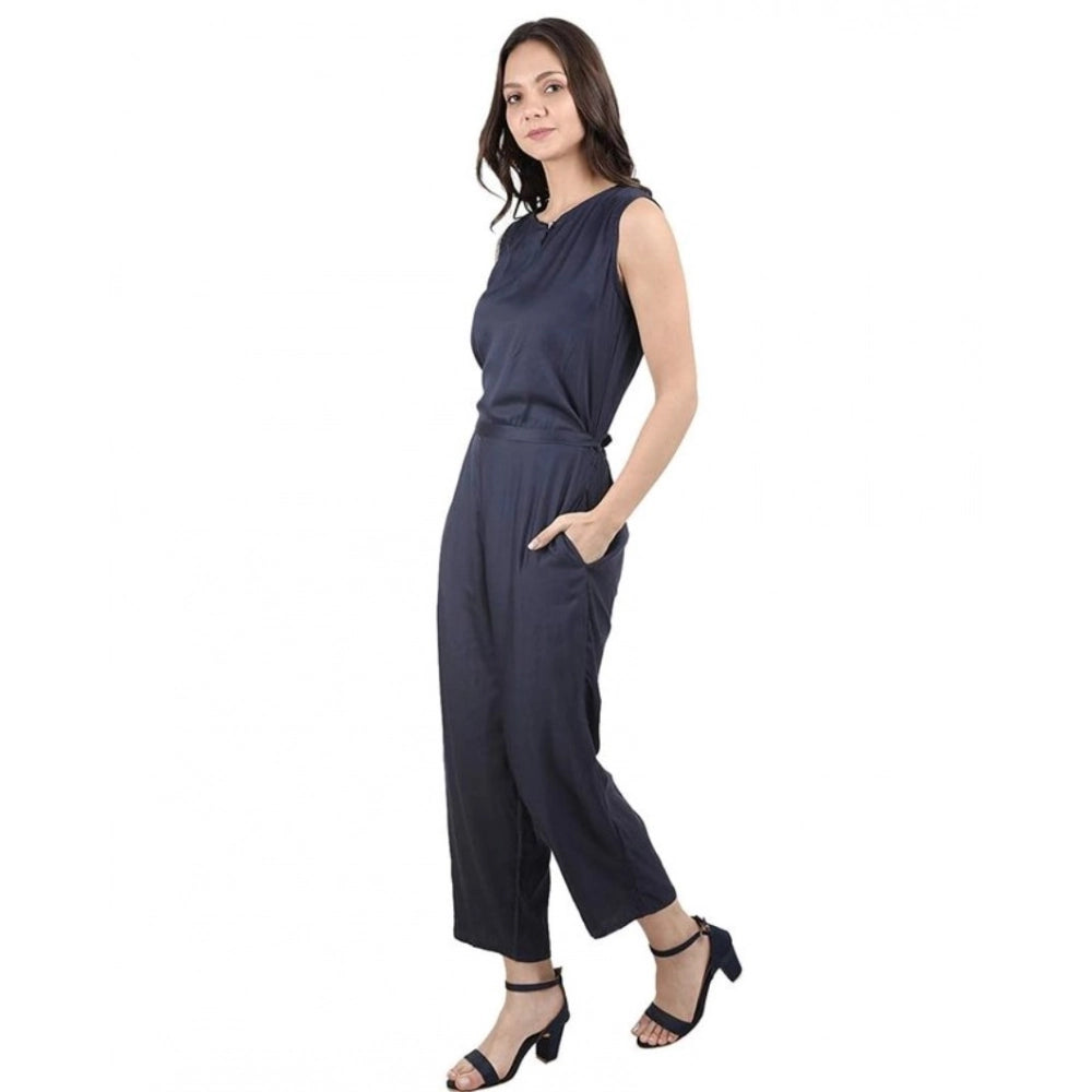 Amfyn  Women's Casual Crepe Sleeveless Jump Suit (Navy Blue)