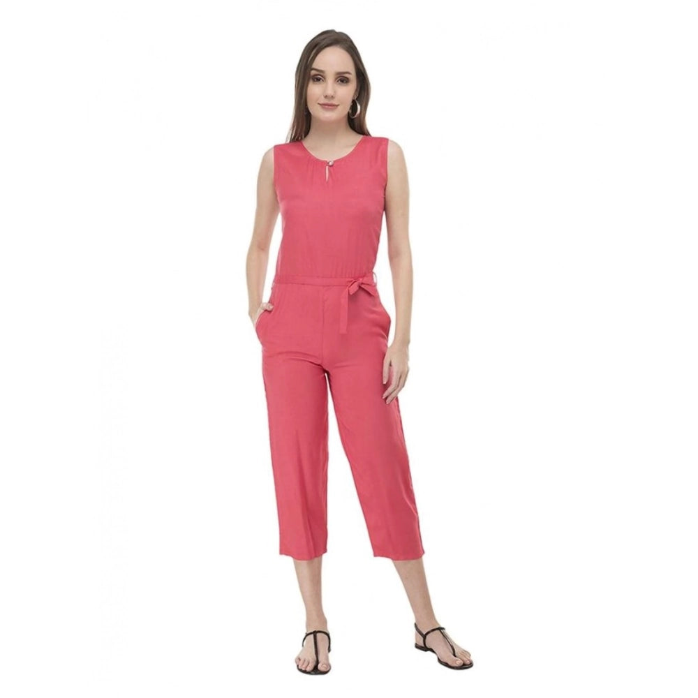Amfyn  Women's Casual Crepe Sleeveless Jump Suit (Pink)