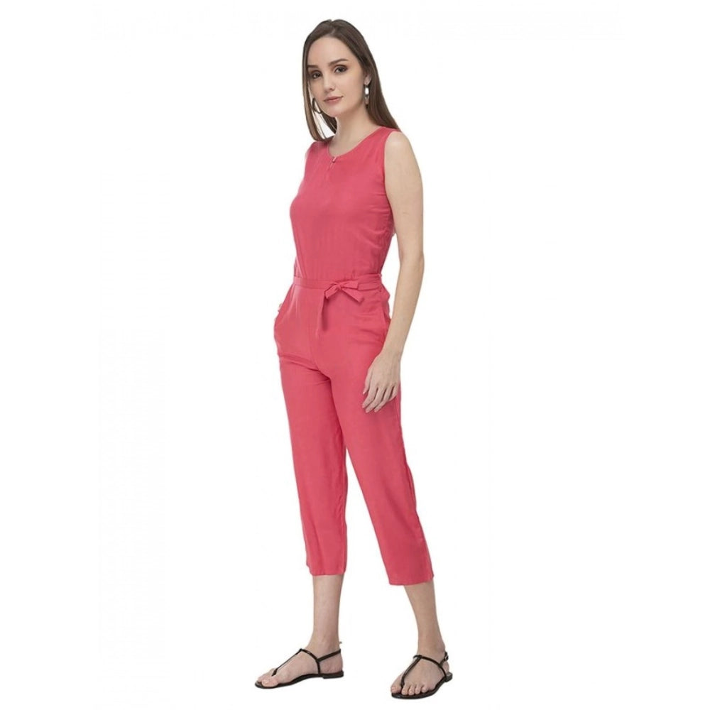 Amfyn  Women's Casual Crepe Sleeveless Jump Suit (Pink)