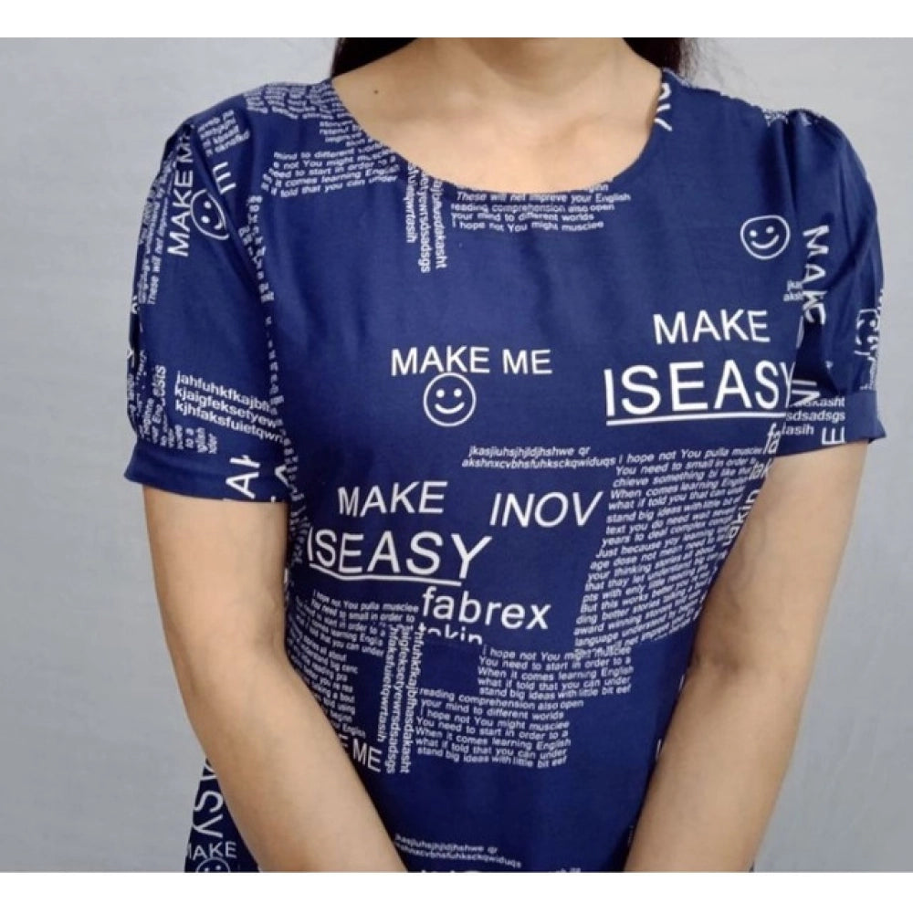 Amfyn  Women's Casual Crepe Half Sleeves Dress (Blue)