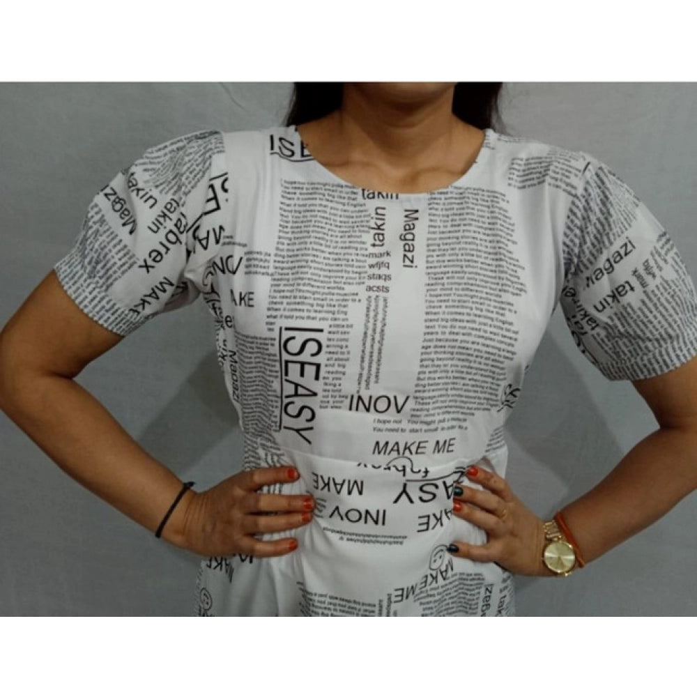 Amfyn  Women's Casual Crepe Half Sleeves Dress (White)