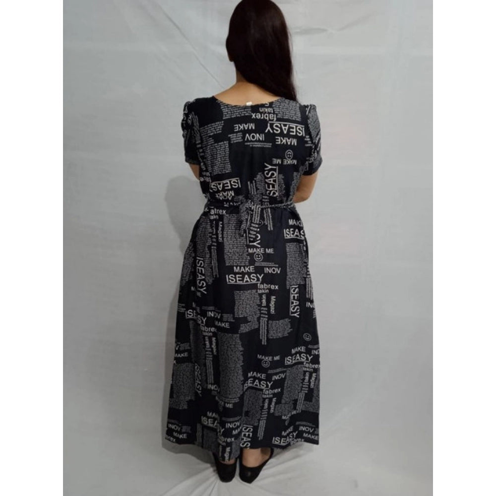 Amfyn  Women's Casual Crepe Half Sleeves Dress (Black)