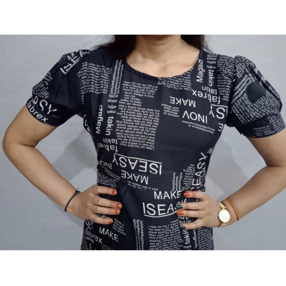 Amfyn  Women's Casual Crepe Half Sleeves Dress (Black)