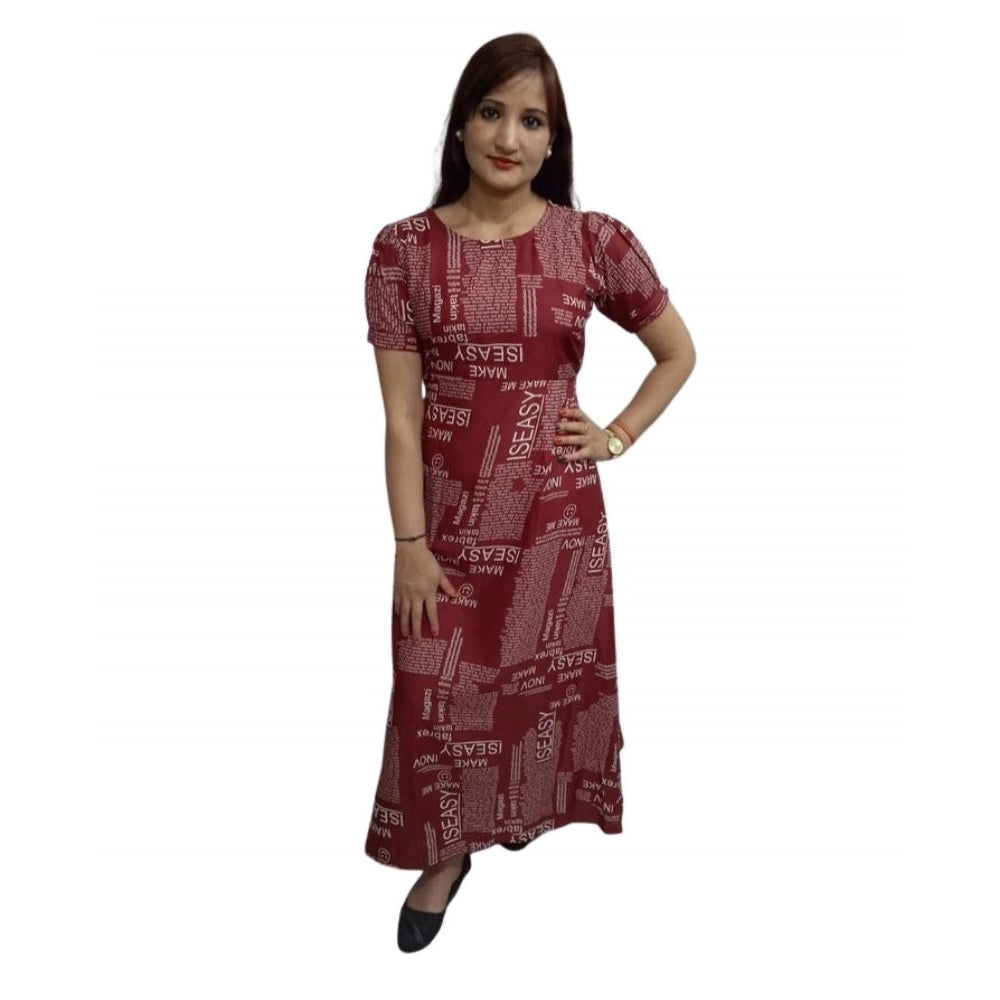 Amfyn  Women's Casual Crepe Half Sleeves Dress (Maroon)