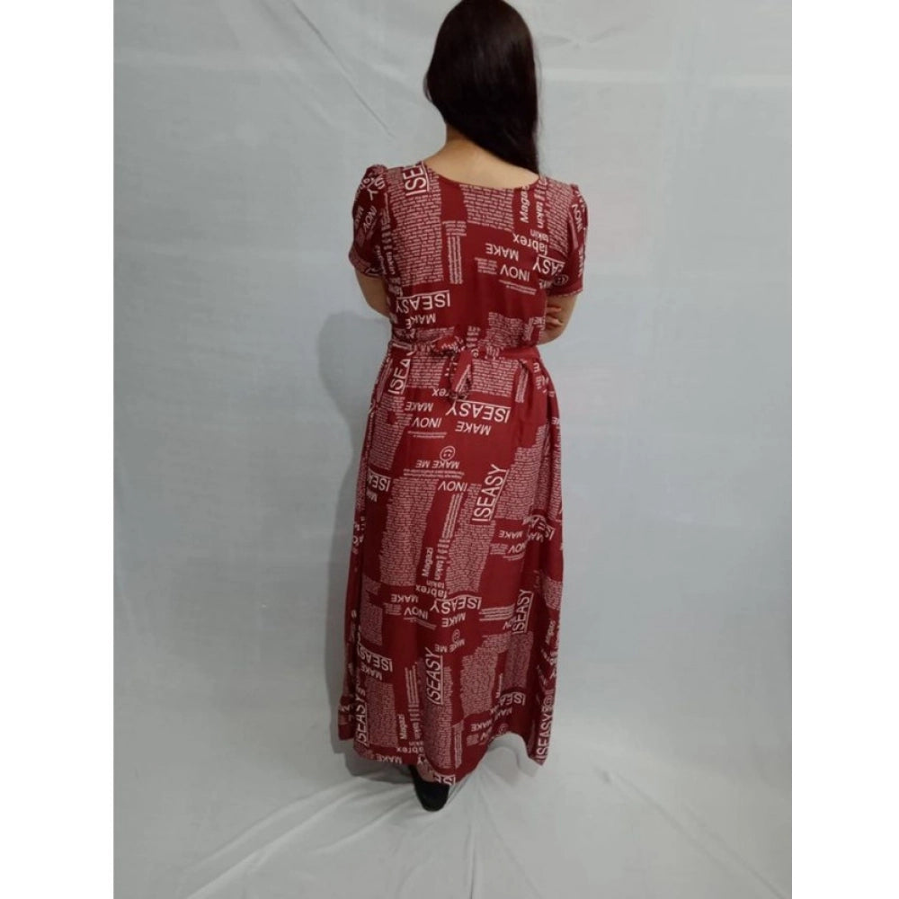 Amfyn  Women's Casual Crepe Half Sleeves Dress (Maroon)