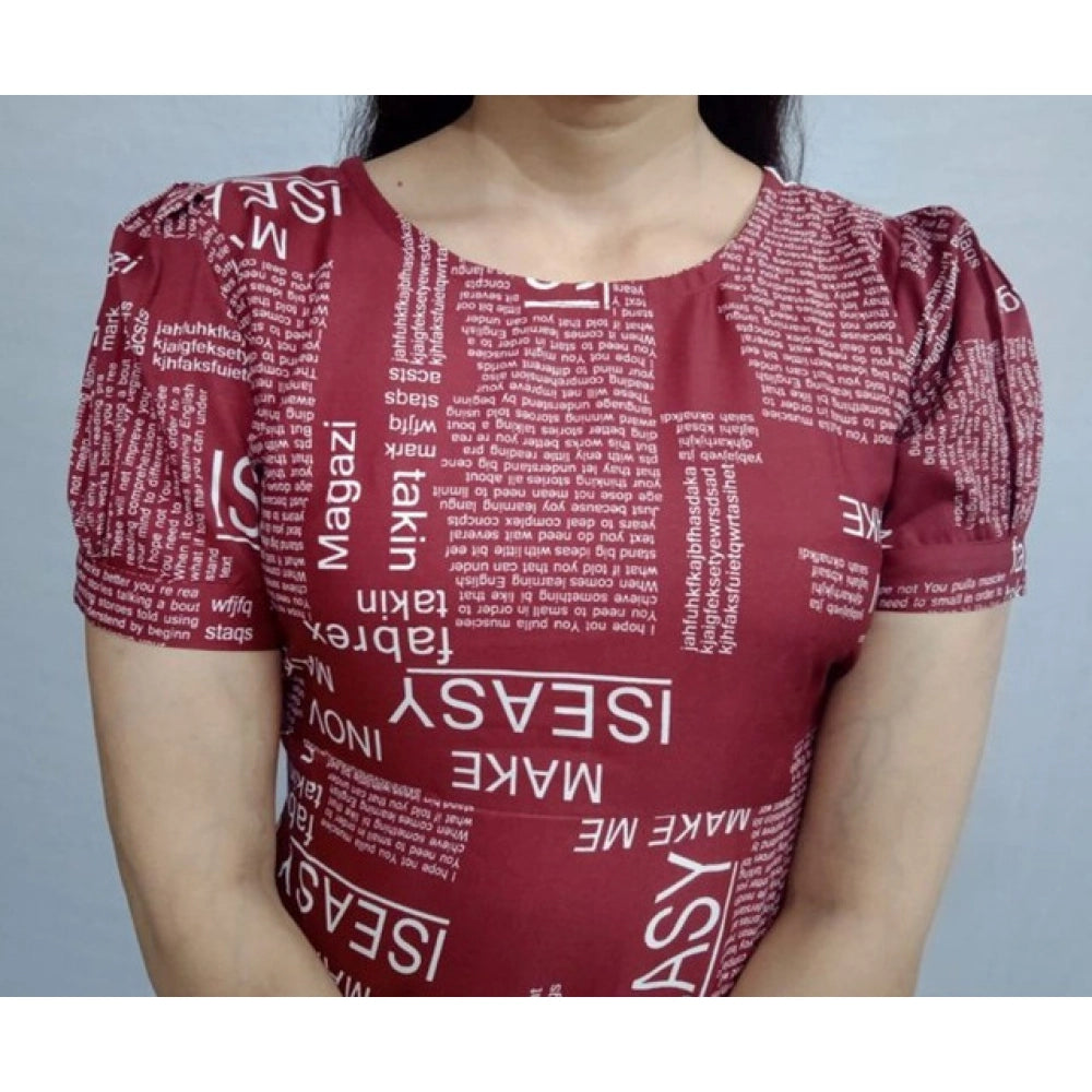 Amfyn  Women's Casual Crepe Half Sleeves Dress (Maroon)