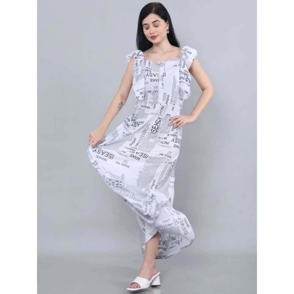 Amfyn  Women's Casual Crepe Sleeveless Dress (White)