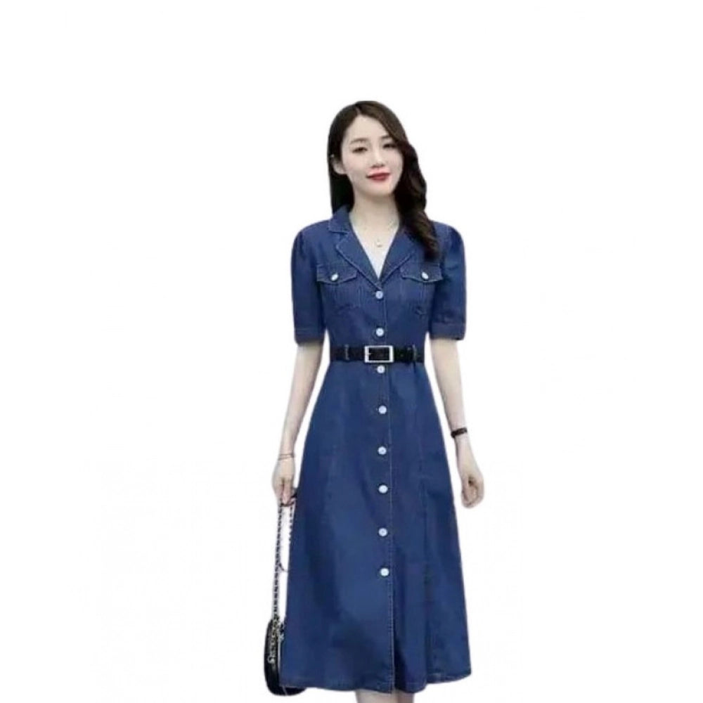 Amfyn  Women's Casual Denim Half Sleeves Dress (Blue)