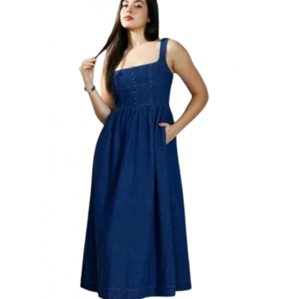 Amfyn  Women's Casual Denim Sleeveless Dress (Blue)