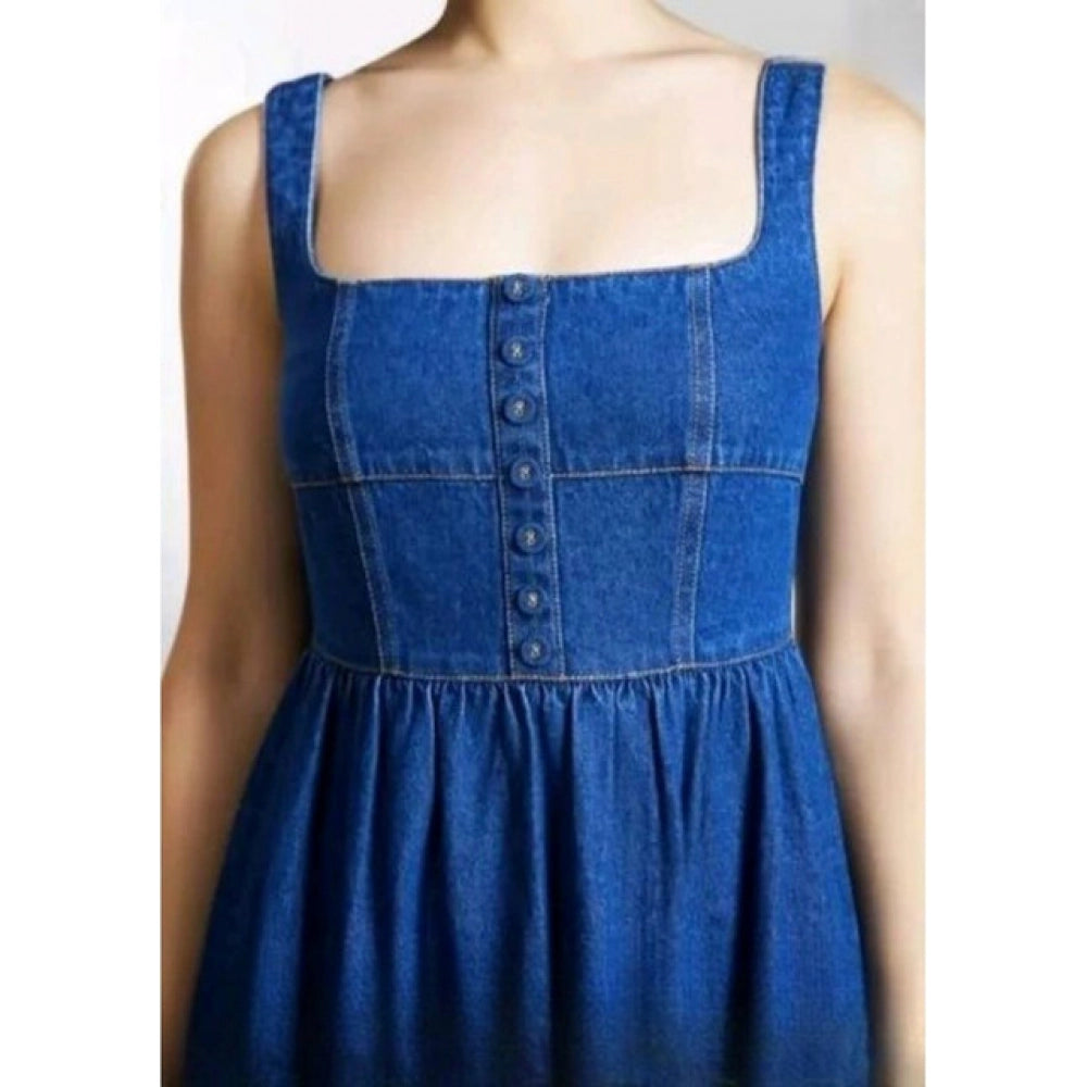 Amfyn  Women's Casual Denim Sleeveless Dress (Blue)