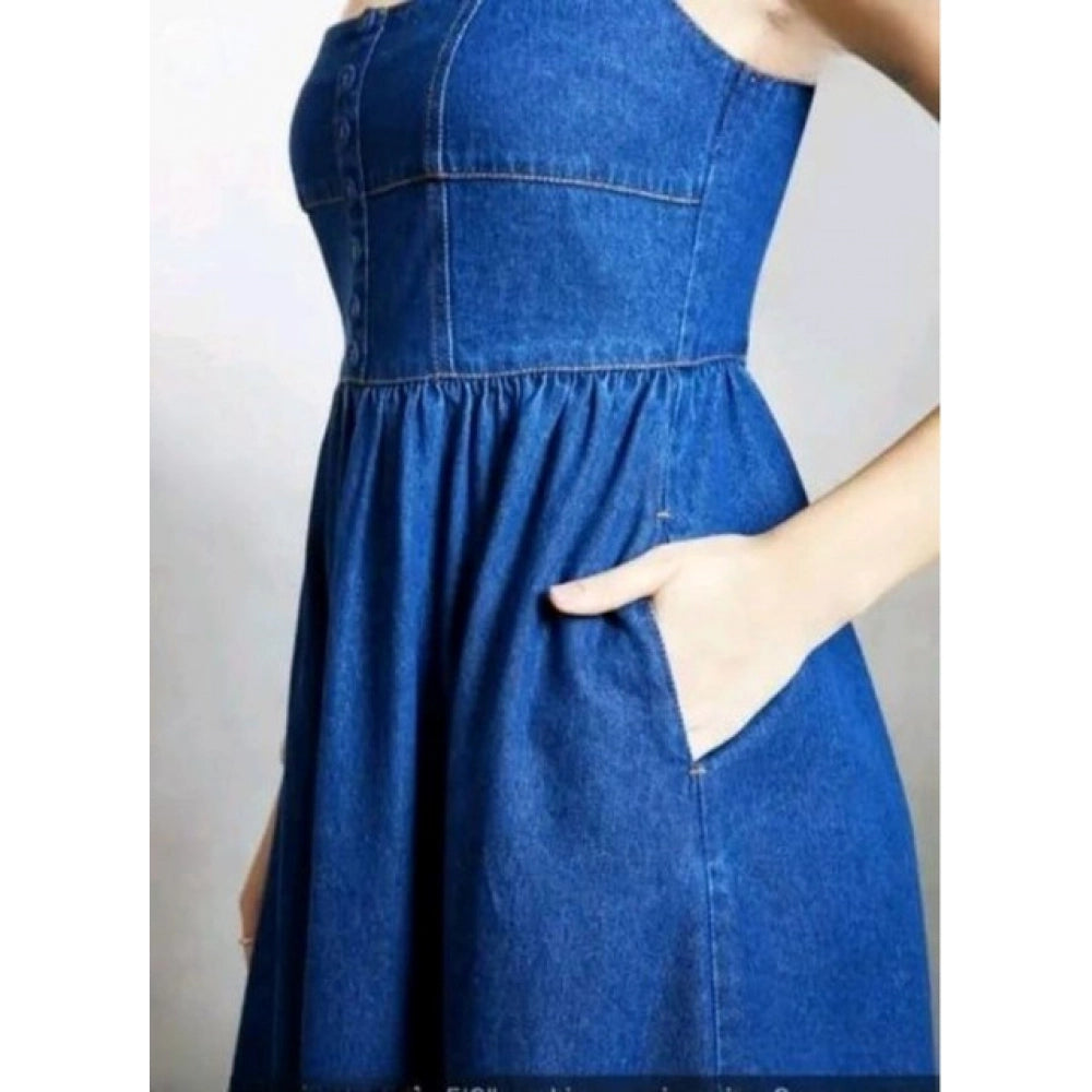Amfyn  Women's Casual Denim Sleeveless Dress (Blue)