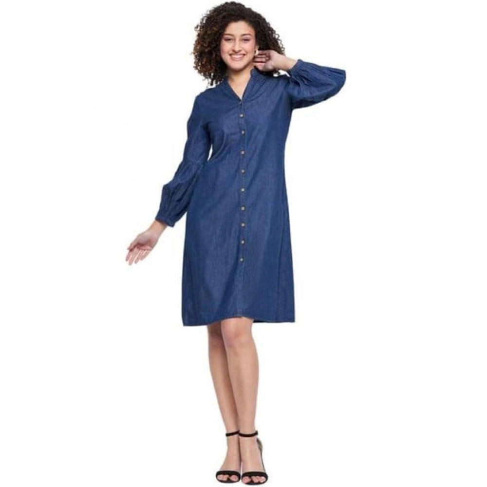 Amfyn  Women's Casual Denim Full sleeve Dress (Blue)