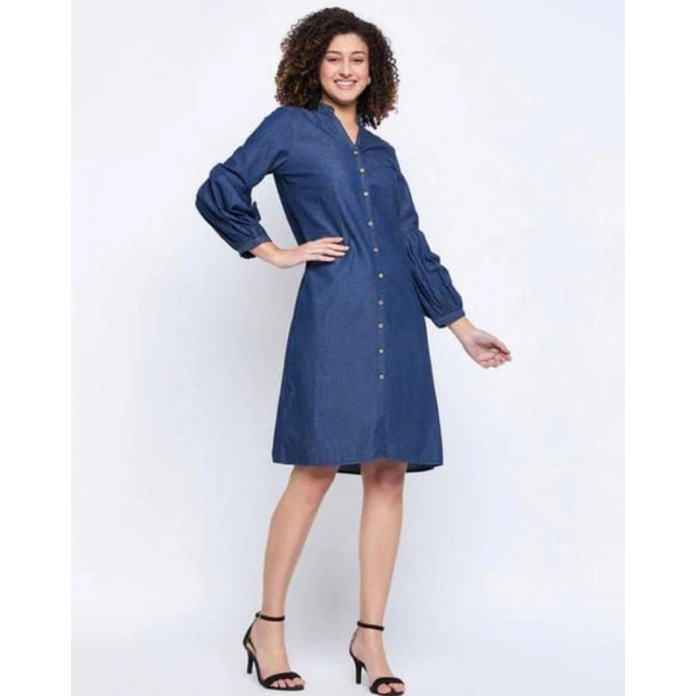 Amfyn  Women's Casual Denim Full sleeve Dress (Blue)