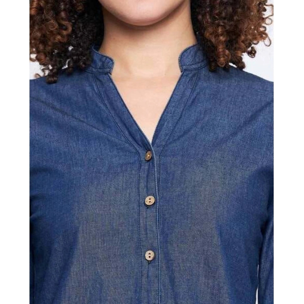 Amfyn  Women's Casual Denim Full sleeve Dress (Blue)