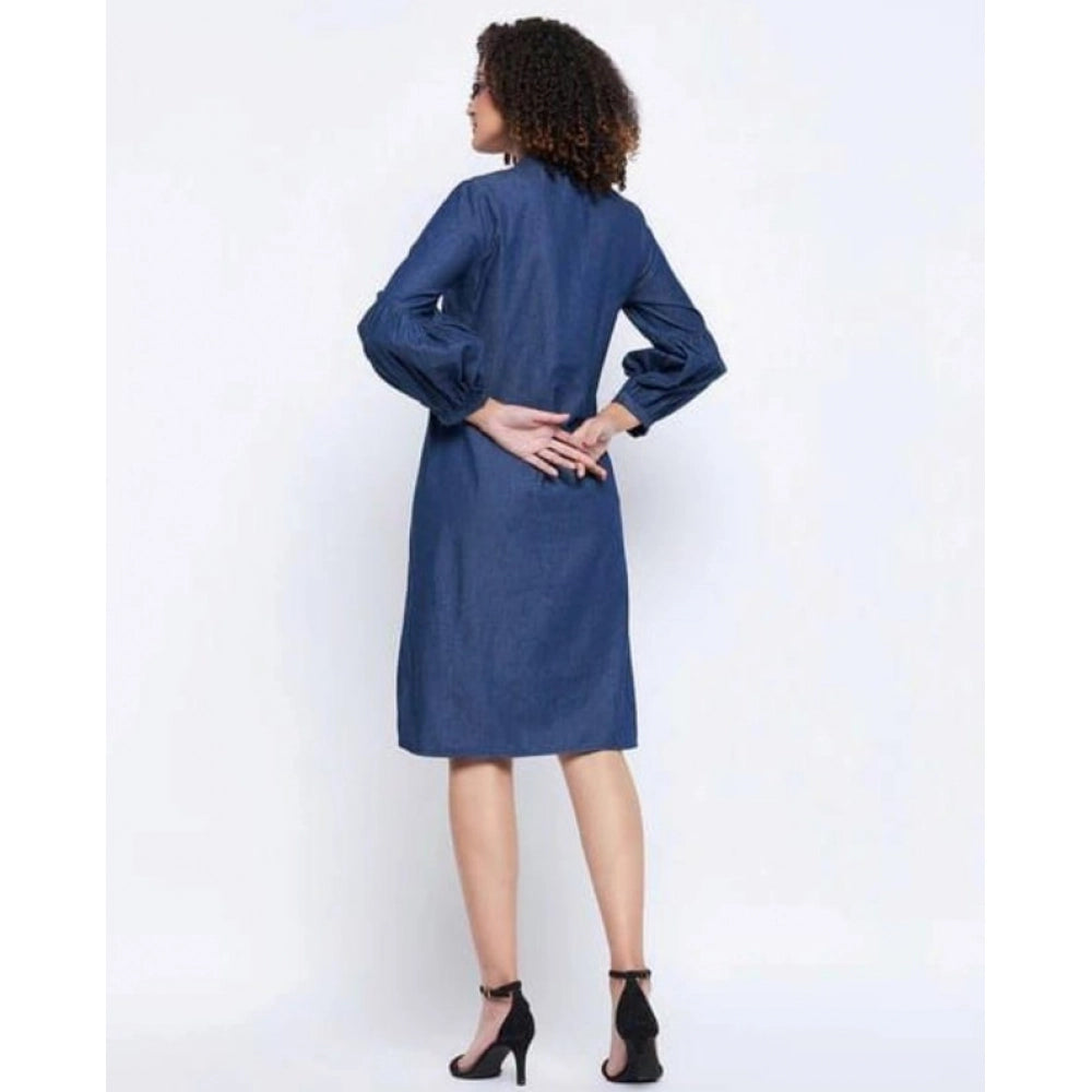 Amfyn  Women's Casual Denim Full sleeve Dress (Blue)