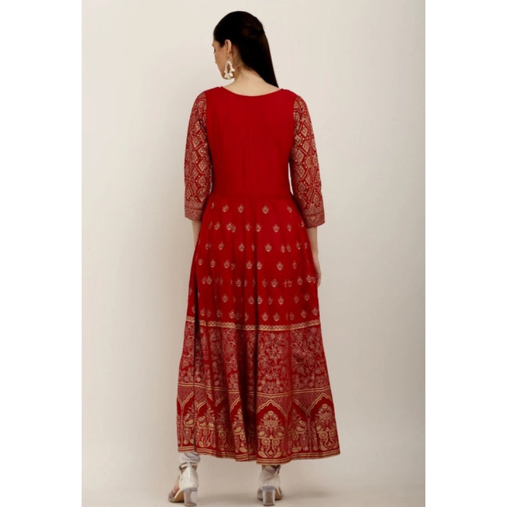Amfyn  Women's Casual Rayon 3-4th Sleeves Anarkali Kurti (Red)