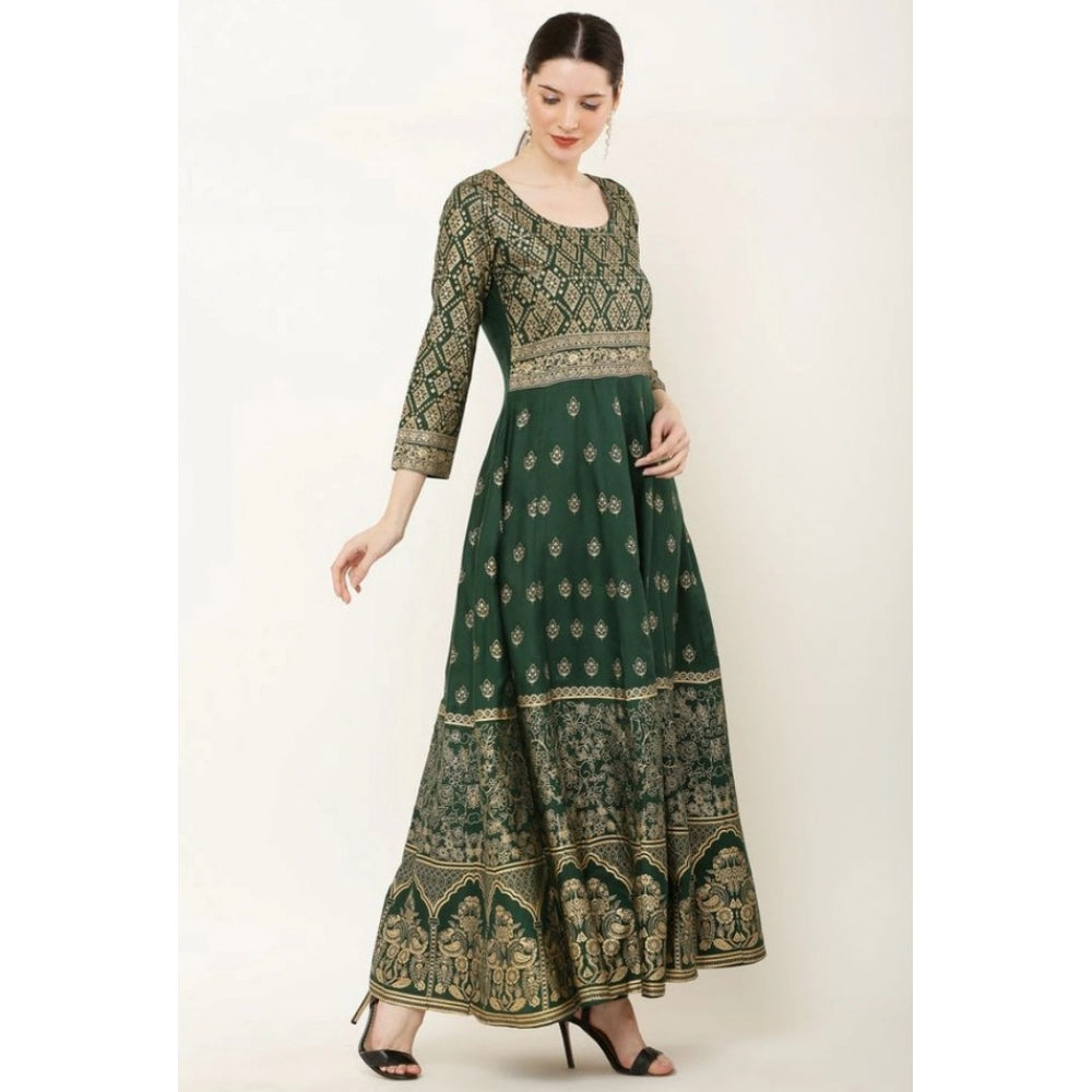Amfyn  Women's Casual Rayon 3-4th Sleeves Anarkali Kurti (Green)