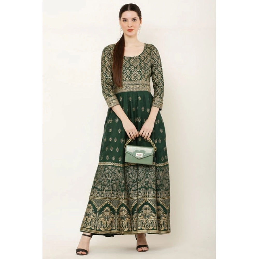 Amfyn  Women's Casual Rayon 3-4th Sleeves Anarkali Kurti (Green)