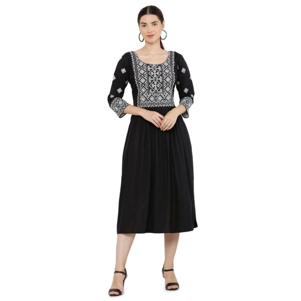 Amfyn  Women's Casual Rayon 3-4th Sleeves Kurti (Black)