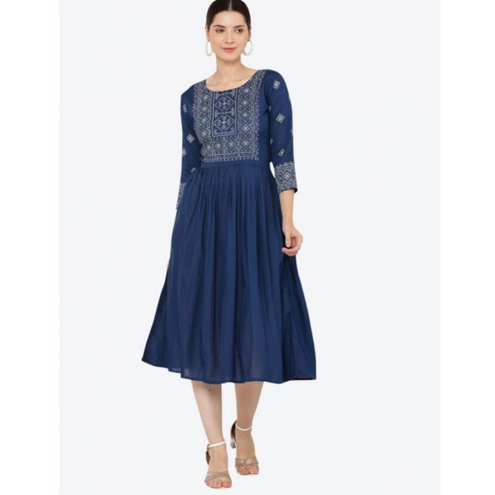 Amfyn  Women's Casual Rayon 3-4th Sleeves Kurti (Blue)