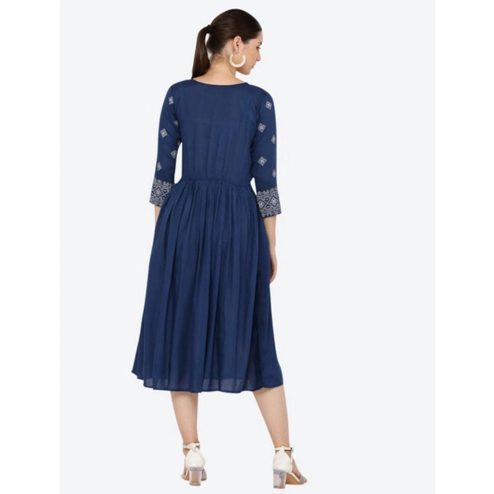 Amfyn  Women's Casual Rayon 3-4th Sleeves Kurti (Blue)