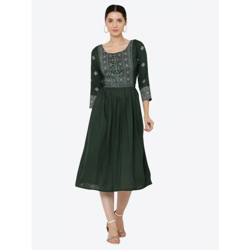 Amfyn  Women's Casual Rayon 3-4th Sleeves Kurti (Green)