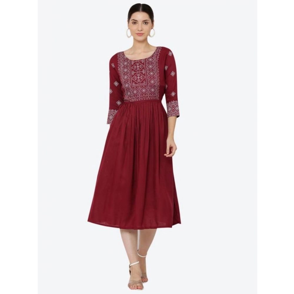 Amfyn  Women's Casual Rayon 3-4th Sleeves Kurti (Maroon)