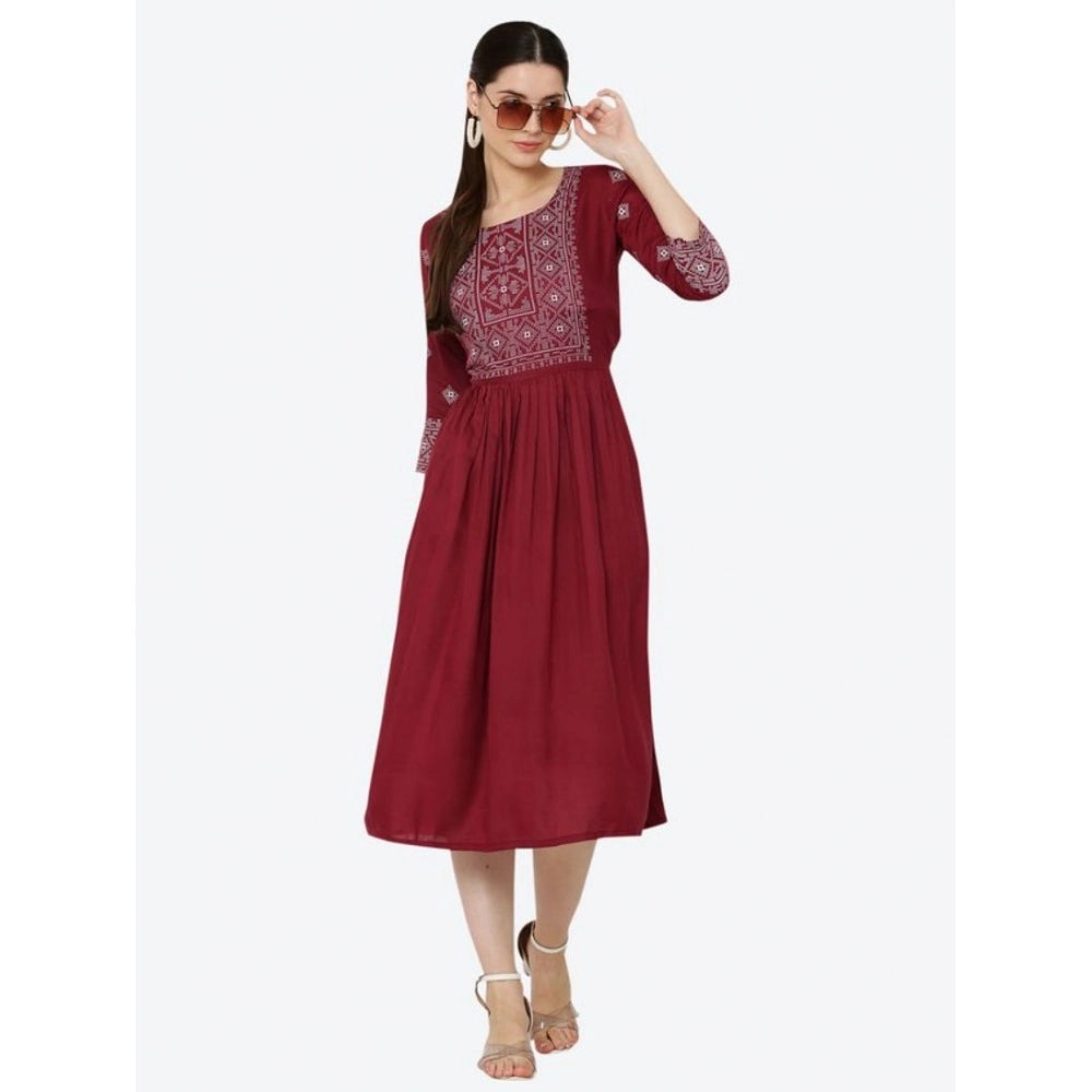 Amfyn  Women's Casual Rayon 3-4th Sleeves Kurti (Maroon)