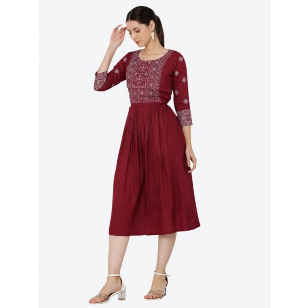Amfyn  Women's Casual Rayon 3-4th Sleeves Kurti (Maroon)