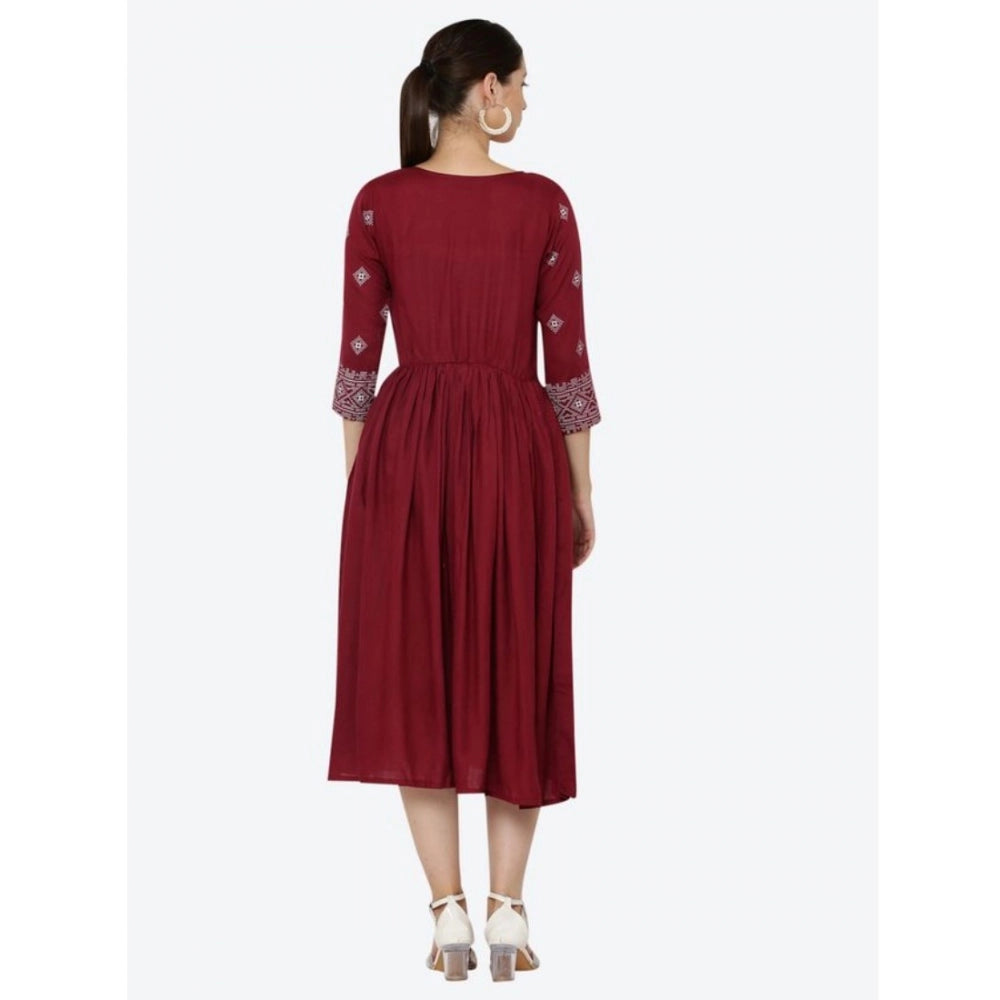 Amfyn  Women's Casual Rayon 3-4th Sleeves Kurti (Maroon)