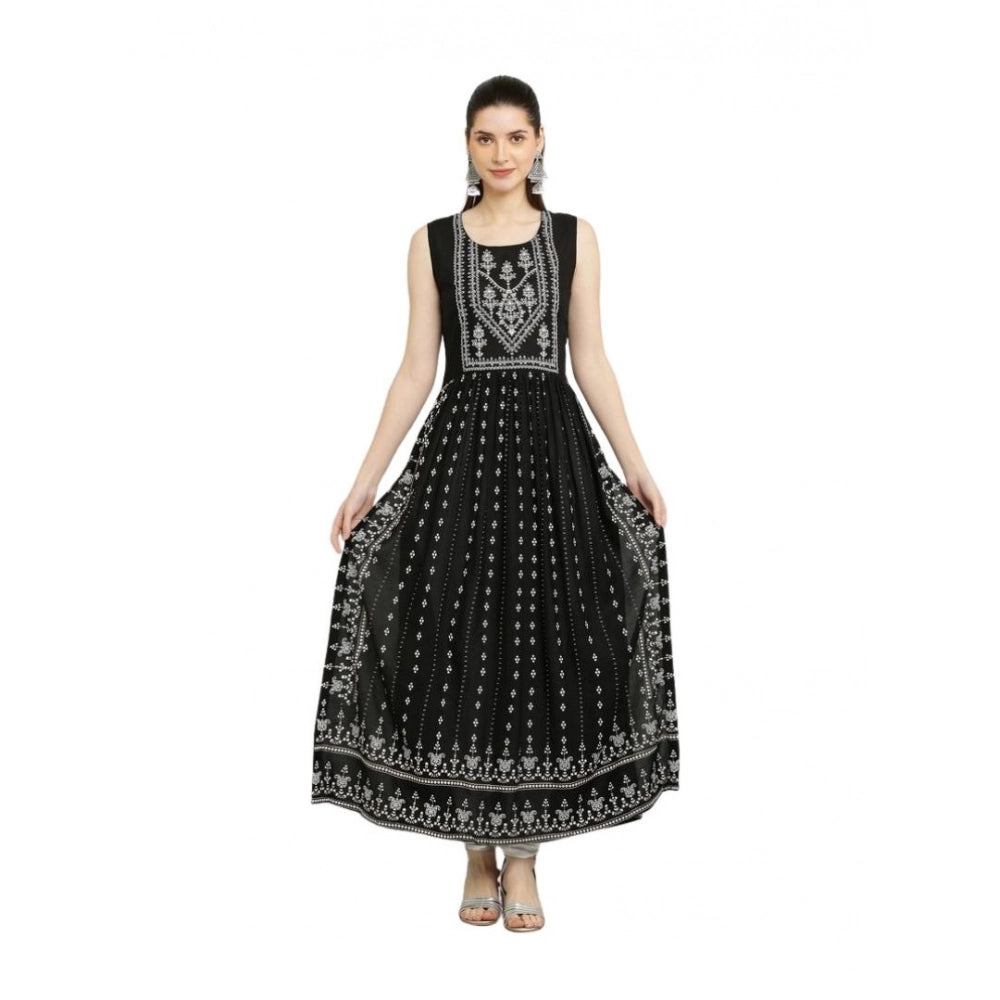 Amfyn  Women's Casual Rayon Sleeveless Kurti (Black)