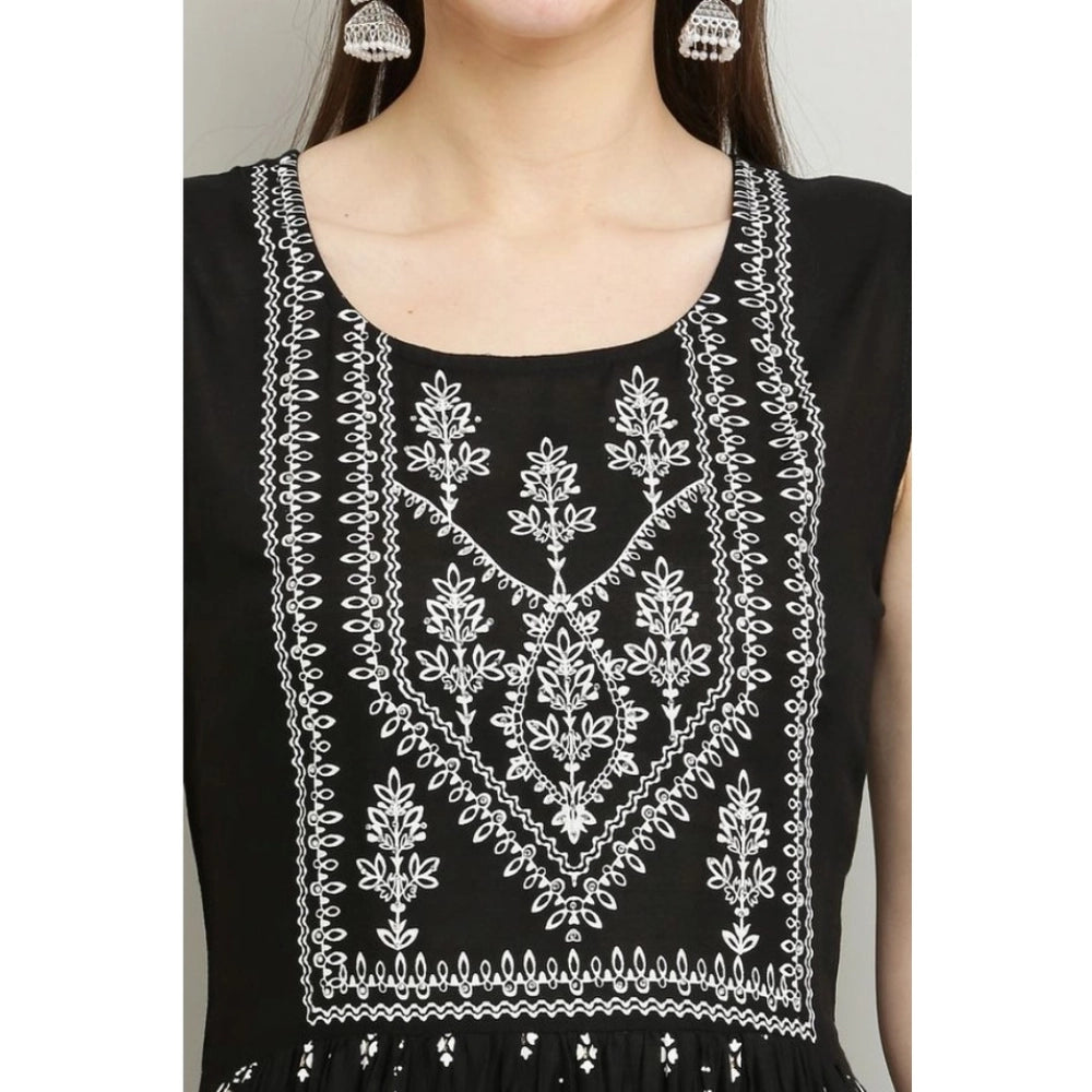 Amfyn  Women's Casual Rayon Sleeveless Kurti (Black)