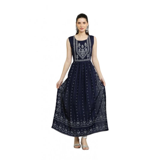 Amfyn  Women's Casual Rayon Sleeveless Kurti (Blue)