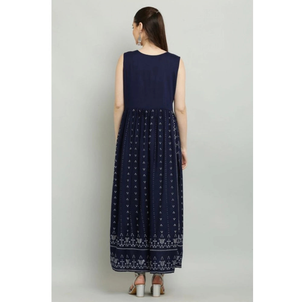 Amfyn  Women's Casual Rayon Sleeveless Kurti (Blue)