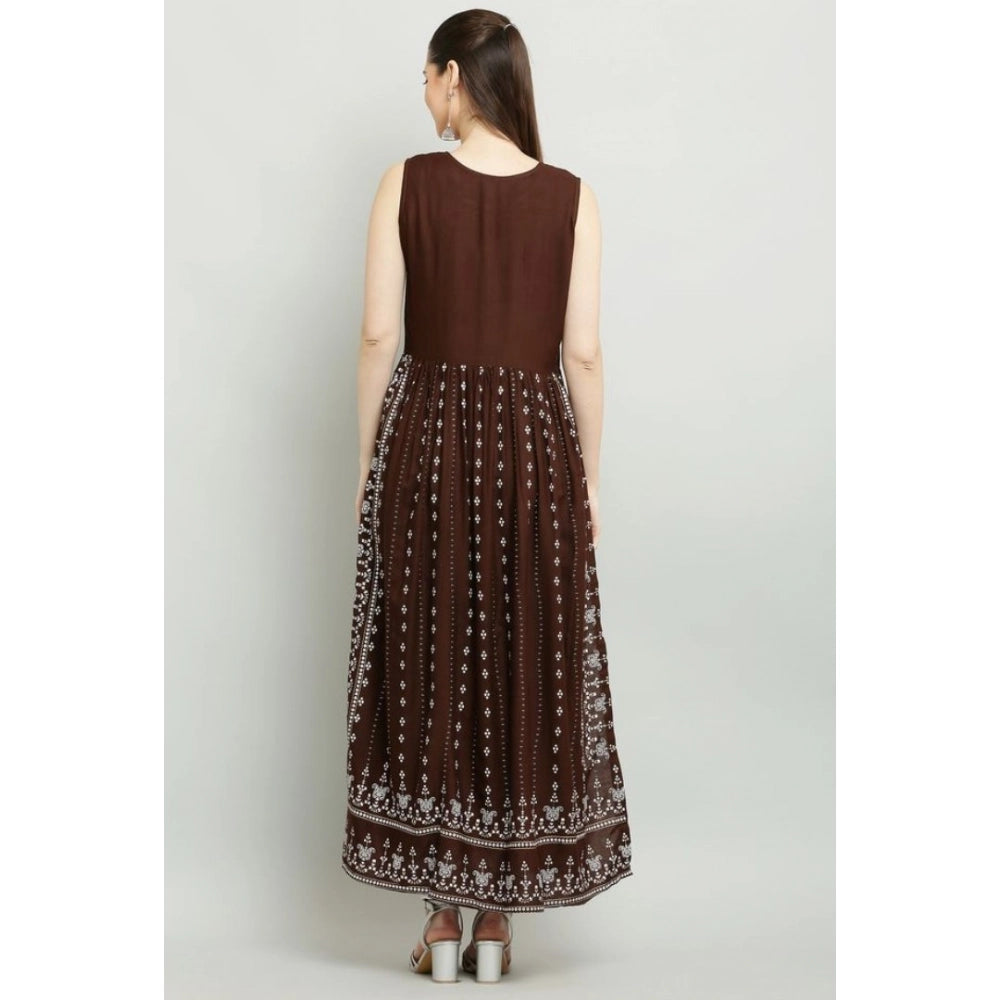 Amfyn  Women's Casual Rayon Sleeveless Kurti (Brown)