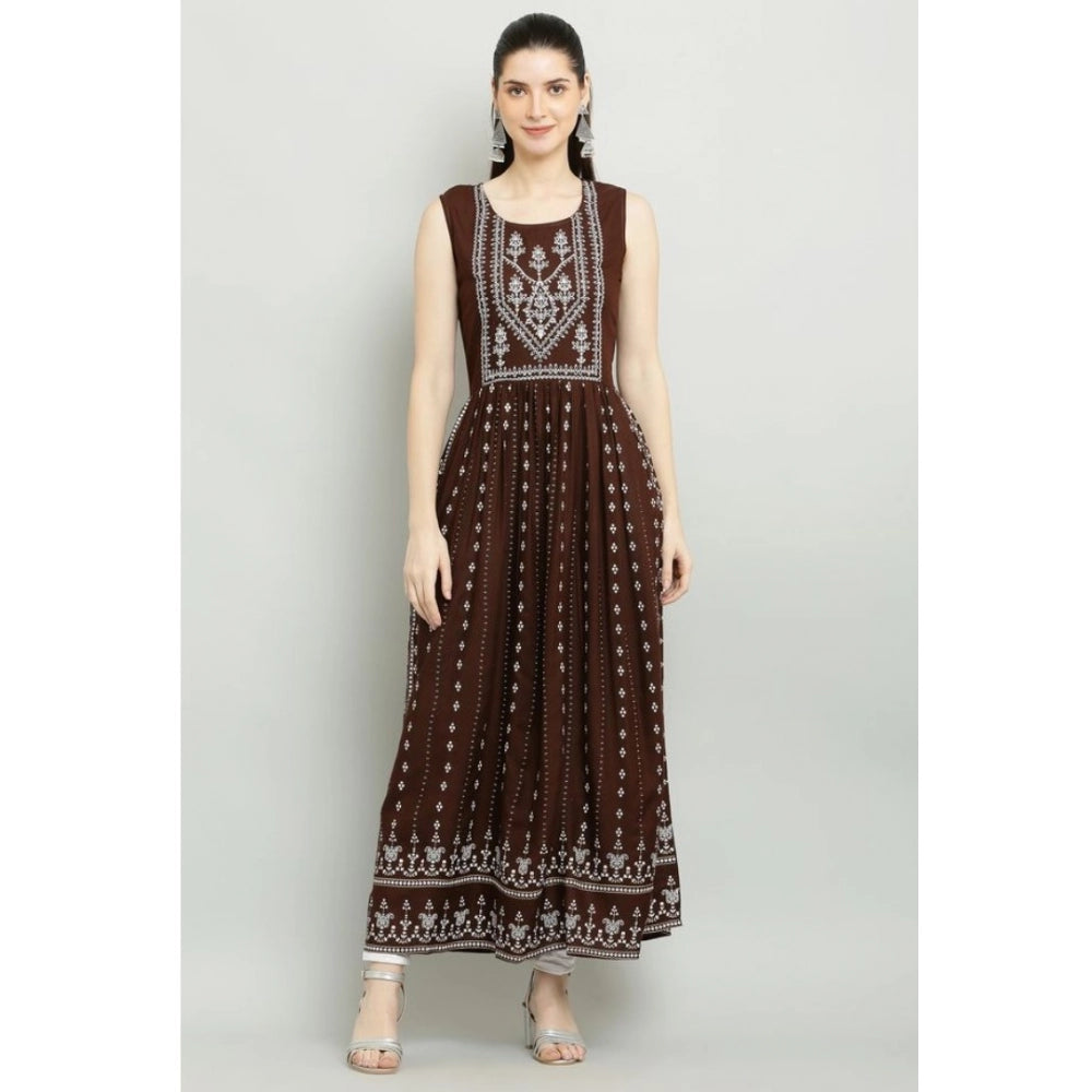 Amfyn  Women's Casual Rayon Sleeveless Kurti (Brown)