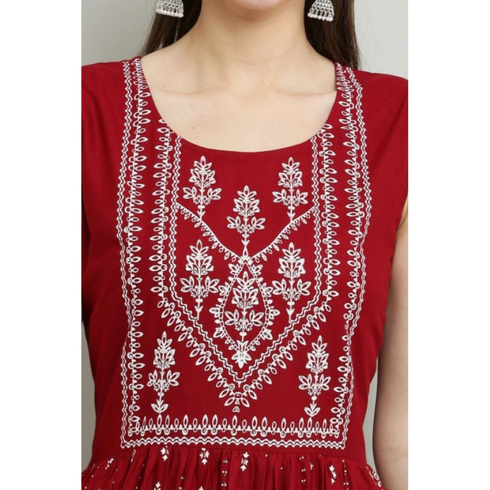 Amfyn  Women's Casual Rayon Sleeveless Kurti (Maroon)