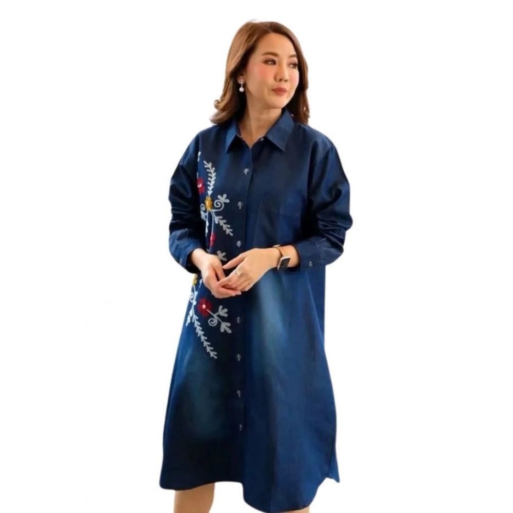 Amfyn  Women's Casual Denim Full sleeve Dress (Blue)