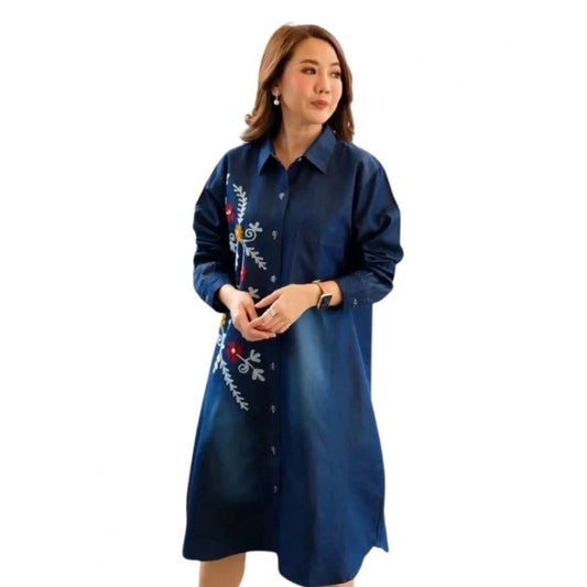 Amfyn  Women's Casual Denim Full sleeve Dress (Blue)