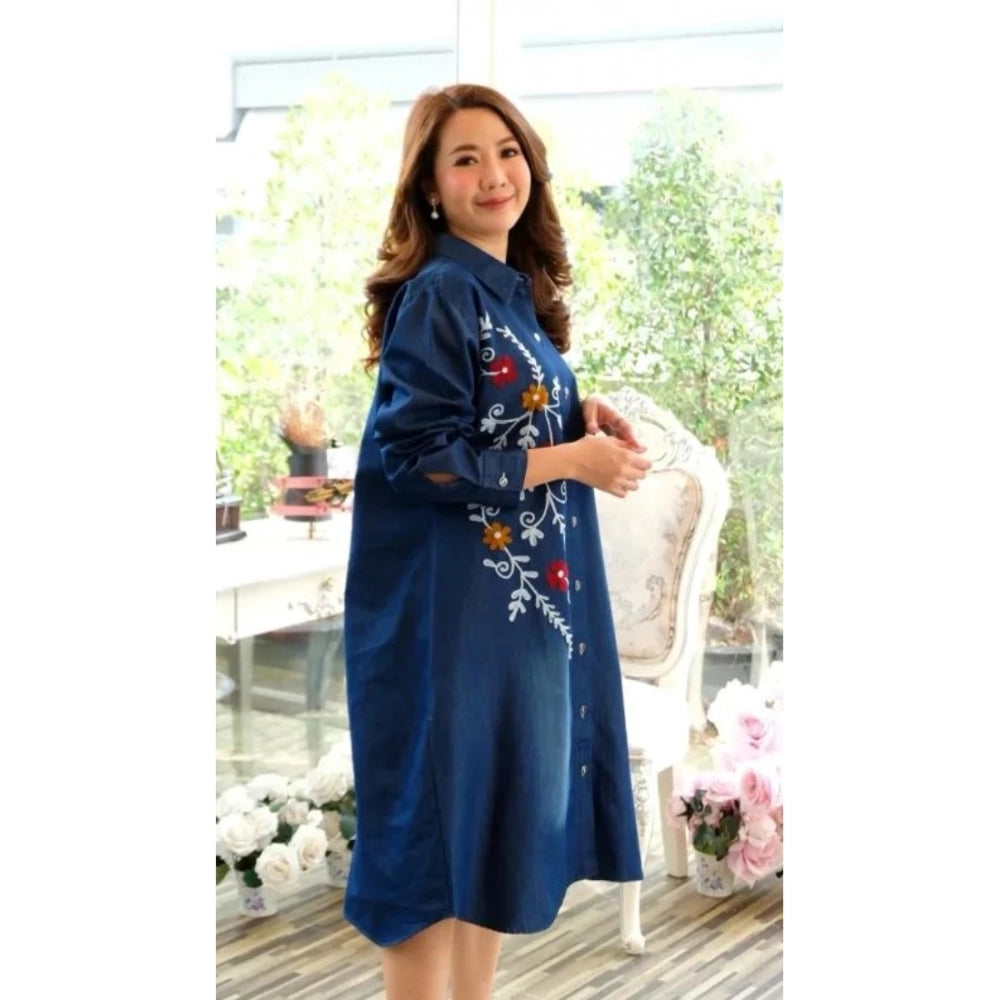 Amfyn  Women's Casual Denim Full sleeve Dress (Blue)