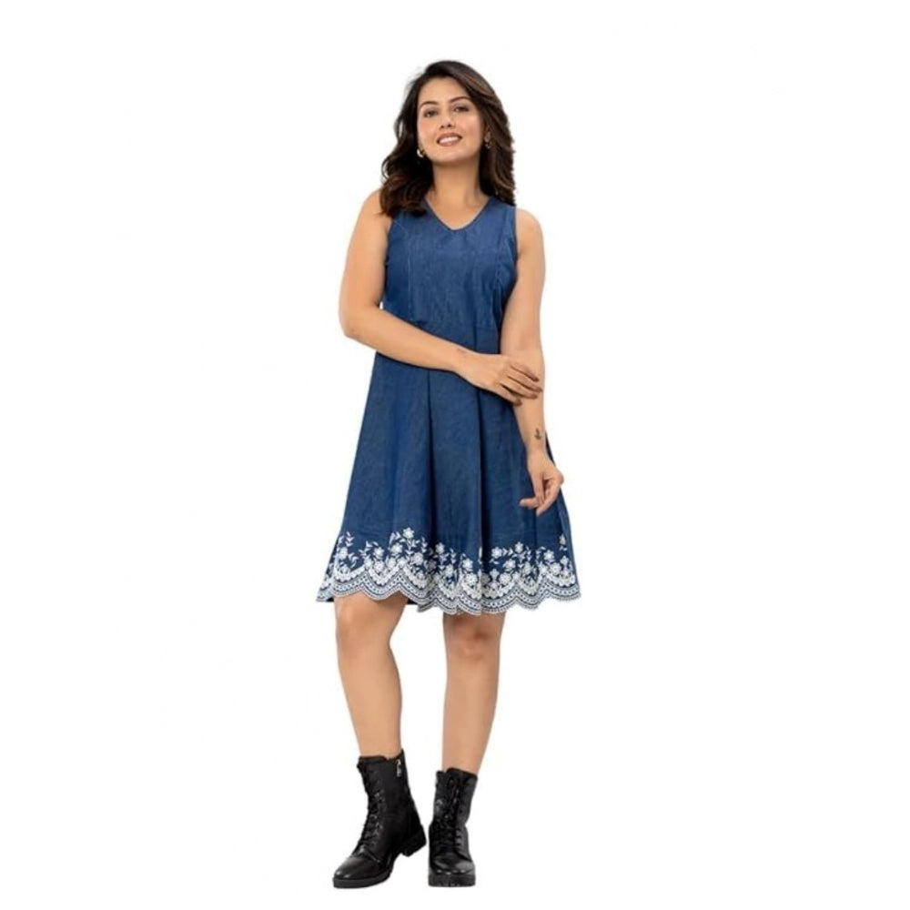 Amfyn  Women's Casual Denim Sleeveless Dress (Blue)
