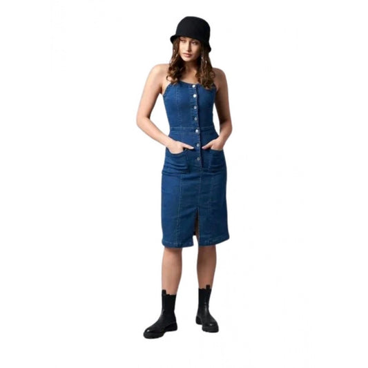 Amfyn  Women's Casual Denim Sleeveless Dress (Blue)